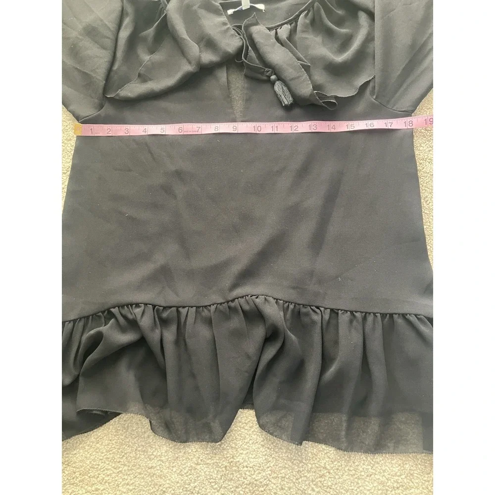 REBECCA‎ MINKOFF Patti Black Semi Sheer Chiffon Ruffle Bell Sleeve Top XS NWT - Picture 8 of 10